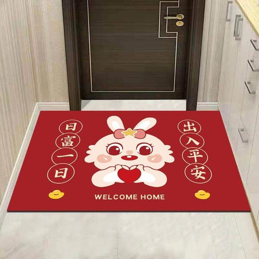 喜庆红色兔年地垫可爱欢迎回家卧室进门入户门垫蹭土可水洗脚垫 商品图2