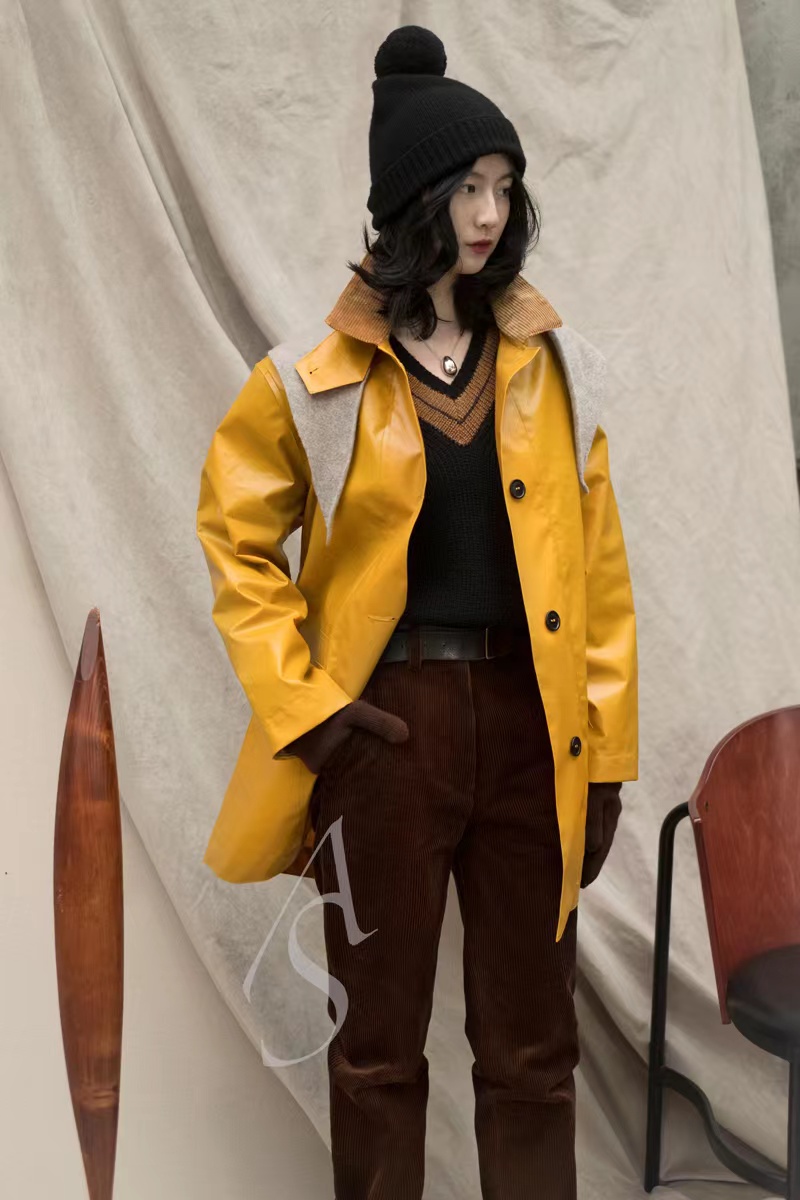 MHL  褶黄色/军绿色灯芯绒领防水mac外套