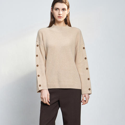 【半高领纽扣款羊绒衫】羊绒世家22年秋冬新品女士100%山羊绒半高领宽松针织衫 商品图0