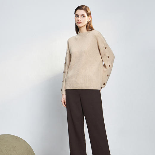 【半高领纽扣款羊绒衫】羊绒世家22年秋冬新品女士100%山羊绒半高领宽松针织衫 商品图1