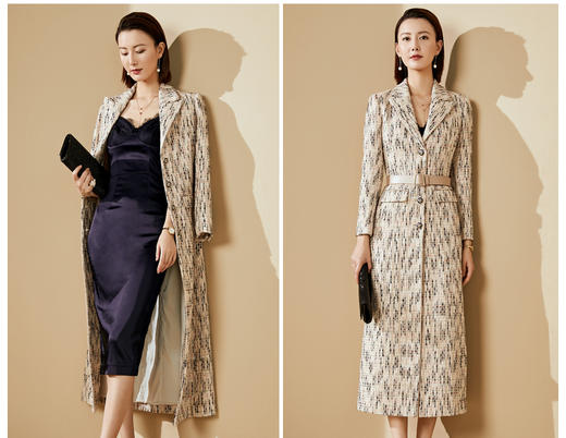 “博物馆”J20394664颈袖添香秋冬季新款女装时尚修身梭织过膝中长款外套风衣 商品图3