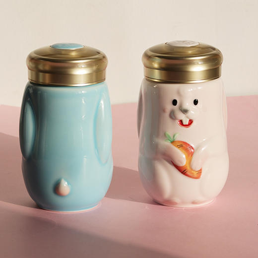 乾唐轩活瓷2023新款兔宝随身杯可爱陶瓷便携随手杯礼盒390ML 商品图5