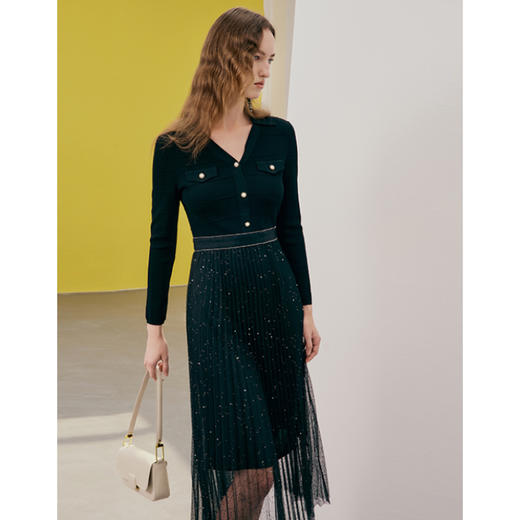 EITIE爱特爱春季新品高腰修身优雅蕾丝拼接连衣裙7307001 商品图2