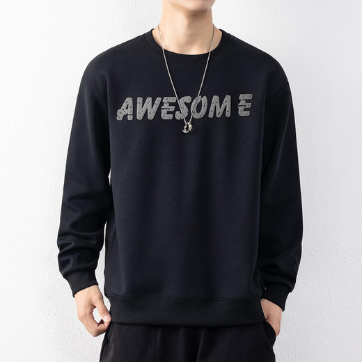 圣得西男士时尚胸前字母印花卫衣年秋季宽松圆领套头外套2252978001 商品图1