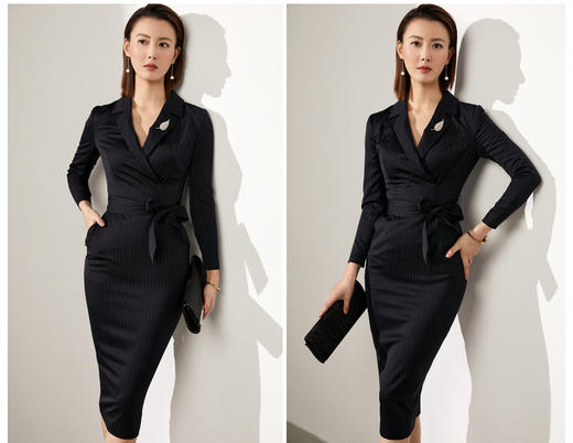 20384564A 2024春夏装新款通勤修身女士气质时尚名媛长袖职业包臀连衣裙颈袖添香 商品图4