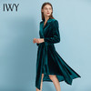 IWY/秋冬新款裙子女复古丝绒连衣裙墨绿色长裙系带a字裙收腰显瘦194002Q1 商品缩略图2
