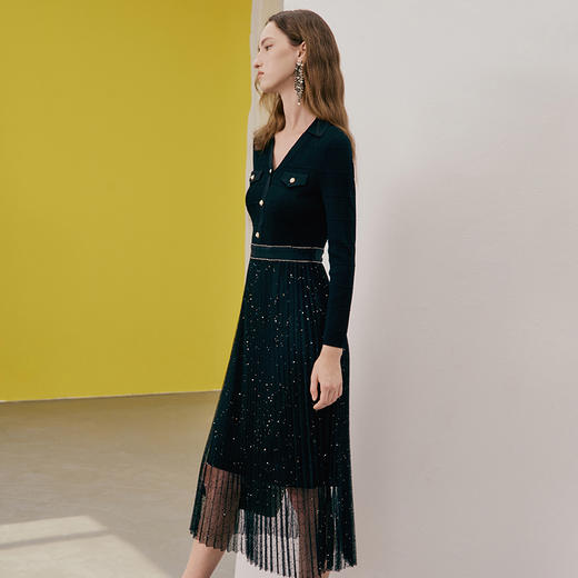 EITIE爱特爱春季新品高腰修身优雅蕾丝拼接连衣裙7307001 商品图5