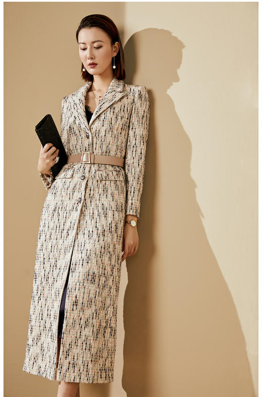 “博物馆”J20394664颈袖添香秋冬季新款女装时尚修身梭织过膝中长款外套风衣 商品图1