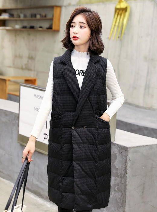 白鸭绒90绒，中长款韩版轻薄无袖坎肩马甲HR-HAYR7259 商品图6