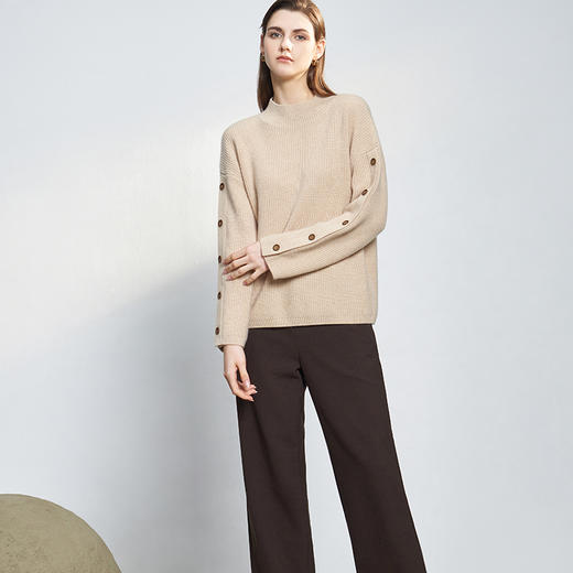 【半高领纽扣款羊绒衫】羊绒世家22年秋冬新品女士100%山羊绒半高领宽松针织衫 商品图2