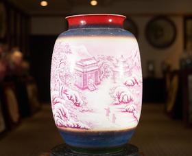 高温窑变+玛瑙红雪景山水踏雪访友