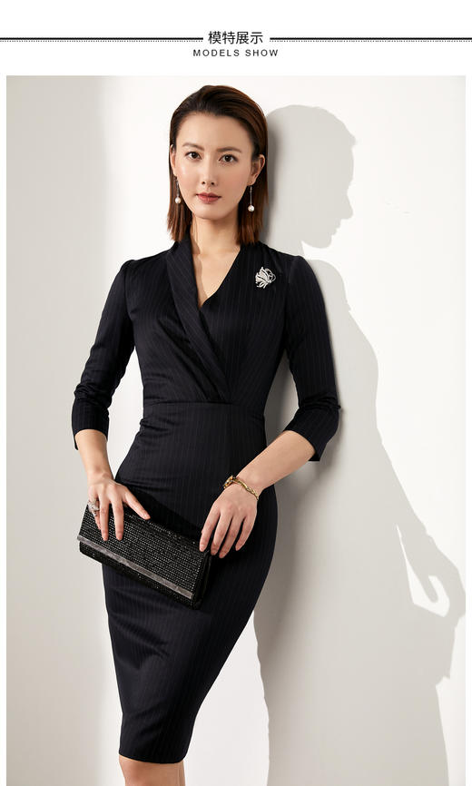J20384568 装新款通勤修身女士气质时尚名媛长袖职场包臀连衣裙颈袖添香 商品图2