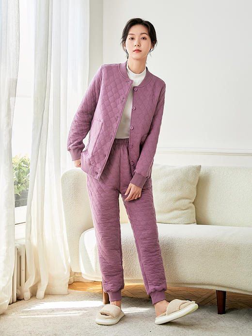 康妮雅睡衣家居服 女式长袖长裤开襟套装 厚款 商品图4