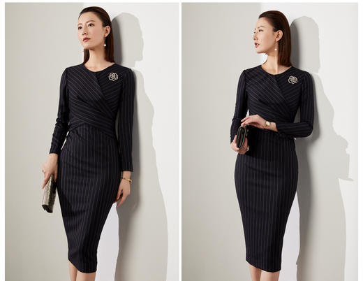 J20384605A 2020秋冬装新款通勤修身女士气质时尚名媛长袖职业包臀连衣裙颈袖添香 商品图3