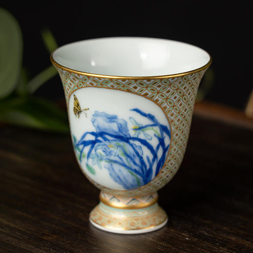 粉彩描金开窗花鸟纹高足杯 商品图3