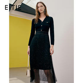 EITIE爱特爱春季新品高腰修身优雅蕾丝拼接连衣裙7307001