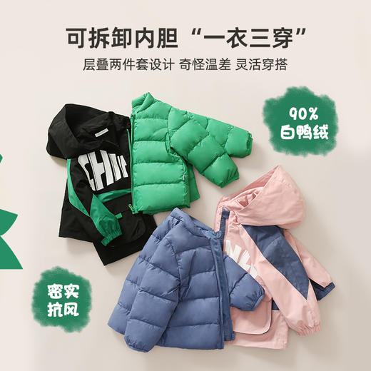 【可拆卸内胆 一衣三穿】儿童拼色冲锋衣羽绒二件套PDWT2213 商品图5