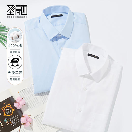 圣得西商务修身纯棉免烫修身长袖衬衫2025秋季新款时尚正装衬衣 商品图0