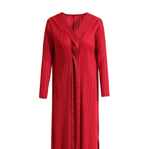 XSL-E4191 高端褶皱气质V领连衣裙2023春装新款时尚妈妈装显瘦胖mm大码女装 商品图3