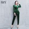 IWY/高端墨绿色丝绒西装套装女气质时尚双排扣职业装工作服OL 194109C1+P1 商品缩略图2