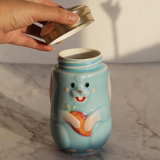 乾唐轩活瓷2023新款兔宝随身杯可爱陶瓷便携随手杯礼盒390ML 商品图2