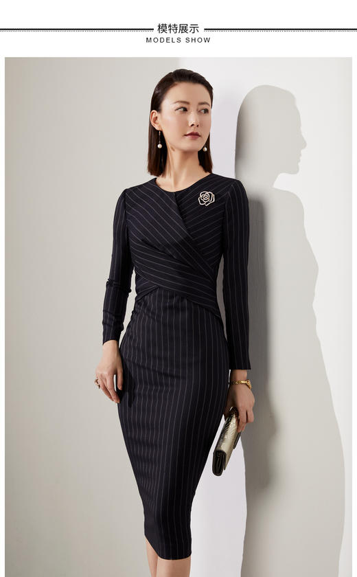 J20384605A 2020秋冬装新款通勤修身女士气质时尚名媛长袖职业包臀连衣裙颈袖添香 商品图2