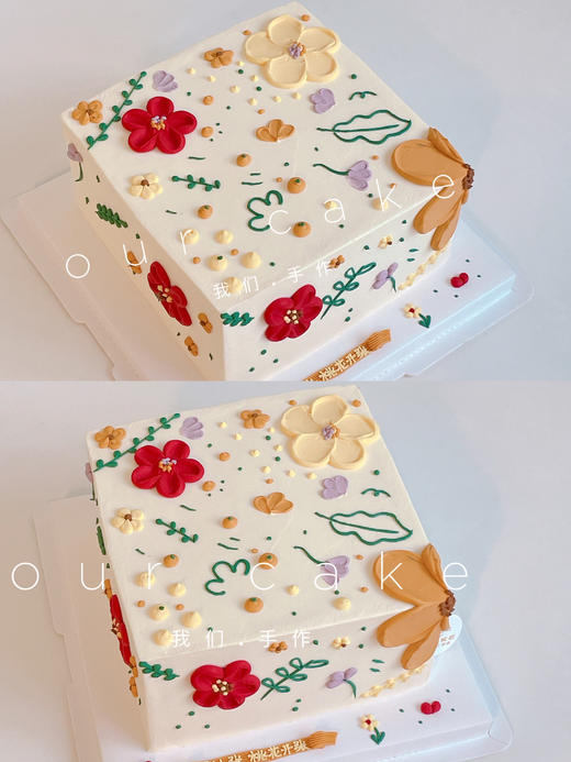 奶油刮花方形蛋糕-低糖处理无添加 商品图1