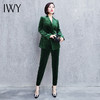 IWY/高端墨绿色丝绒西装套装女气质时尚双排扣职业装工作服OL 194109C1+P1 商品缩略图0