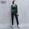 IWY/高端墨绿色丝绒西装套装女气质时尚双排扣职业装工作服OL 194109C1+P1 商品缩略图1