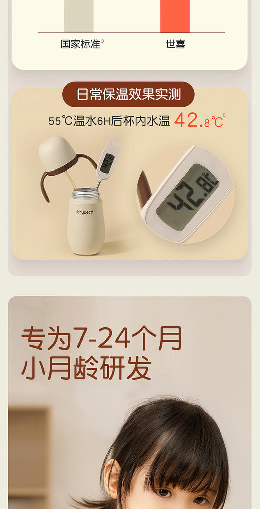 世喜婴幼儿保温水杯宝宝儿童外出吸管学饮专用小月龄保温奶瓶一岁/SX-91209 商品图3