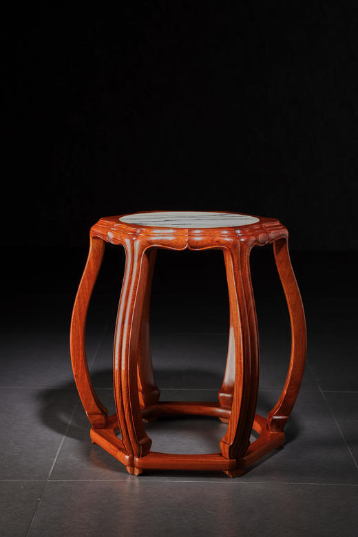 红桥红  家具严选  缅甸花梨（大果紫檀）【48 石面 六足海棠 圆鼓凳】 商品图0