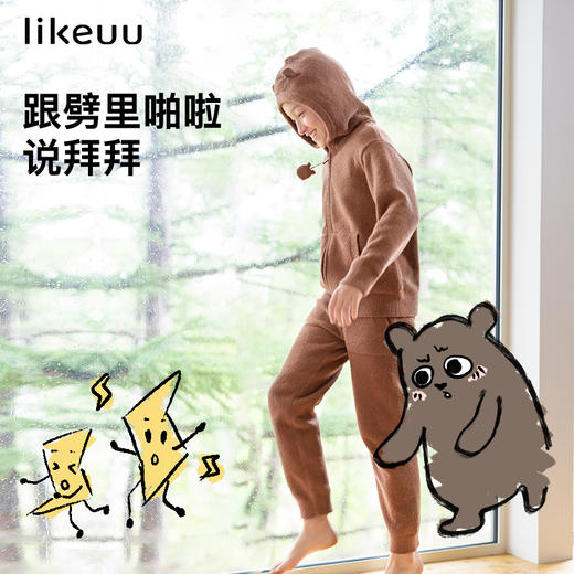 likeuu儿童家居服半边绒亲子装秋冬款珊瑚绒睡衣 商品图3