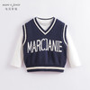 马克珍妮春装新款 男女童学院风字母V领针织马甲230191 商品缩略图1
