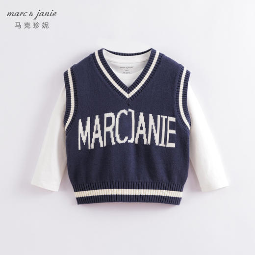 马克珍妮春装新款 男女童学院风字母V领针织马甲230191 商品图1
