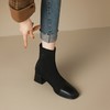 ZHR中跟短靴女2022秋冬新款韩版方头粗跟女靴百搭加绒保暖瘦瘦靴 商品缩略图3