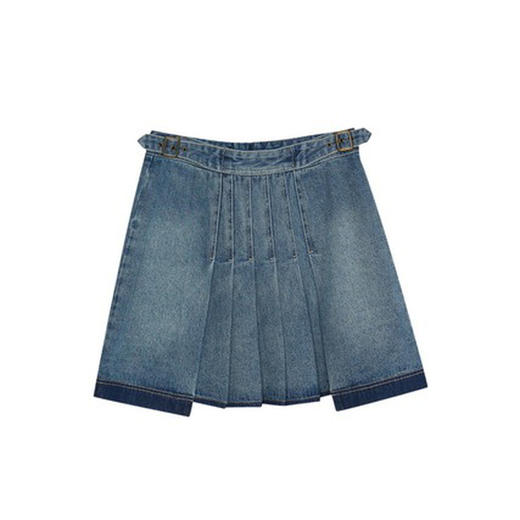 谜底2022冬季新款牛仔半身裙短裙压褶设计感A型短裙女224MB1614 商品图4
