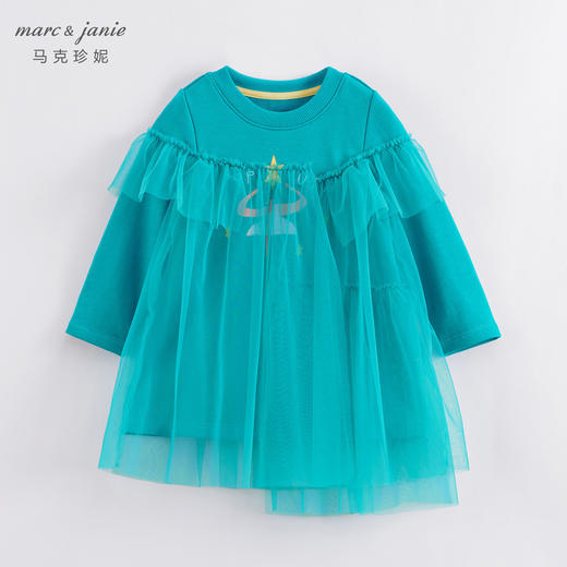 马克珍妮春装新款 女童拼接不规则网纱印花卫衣裙230132 商品图1