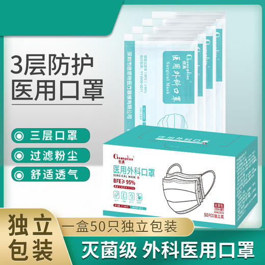 【整整100片两盒装！医用级防护口罩】医用外科口罩独立包装，盒装医用口罩三层加厚含熔喷布 商品图0