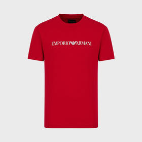 EMPORIO ARMANI 阿玛尼 男士棉质字母徽标印花圆领短袖T恤 红色 8N1TN5 1JPZZ 0343