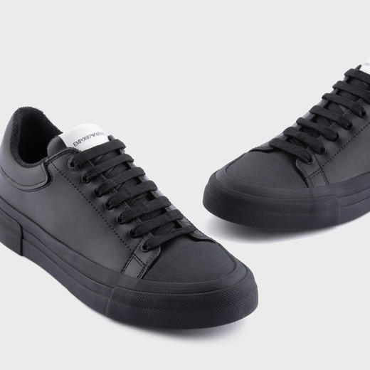 EMPORIO ARMANI 阿玛尼 男士皮革字母徽标印花休闲运动鞋 黑色 X4X573 XF662 00002 商品图3