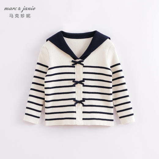 马克珍妮春装新款 女童学院风披肩领条纹针织开衫230192 商品图2