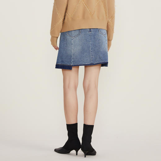 谜底2022冬季新款牛仔半身裙短裙压褶设计感A型短裙女224MB1614 商品图2