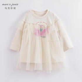 马克珍妮春装新款 女童拼接不规则网纱印花卫衣裙230132