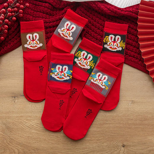 兔年本命年红袜子情侣款棉冬季高筒防寒袜 商品图4