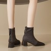 ZHR中跟短靴女2022秋冬新款韩版方头粗跟女靴百搭加绒保暖瘦瘦靴 商品缩略图1