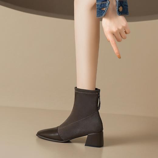 ZHR中跟短靴女2022秋冬新款韩版方头粗跟女靴百搭加绒保暖瘦瘦靴 商品图8