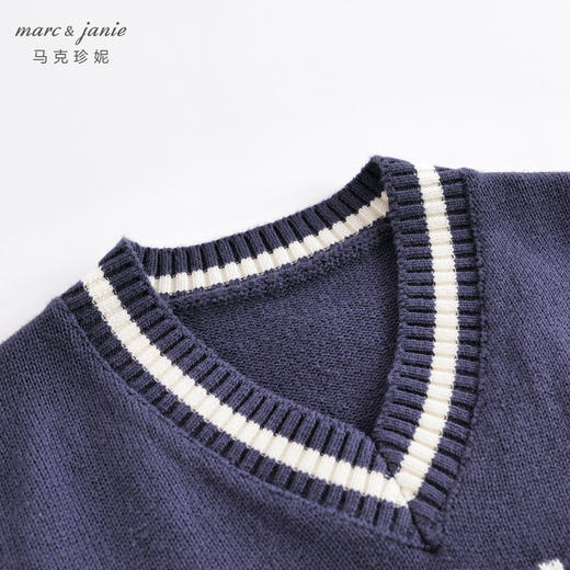 马克珍妮春装新款 男女童学院风字母V领针织马甲230191 商品图4