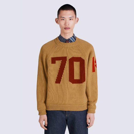 KENZO 高田贤三 男士 VARSITY 美利奴羊毛圆领长袖针织衫 驼色 FC65 PU315 3BA 14 商品图1