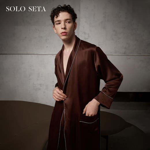 Solo seta22姆米真丝睡袍男长袖中长款桑蚕丝丝绸家居服素色 商品图0