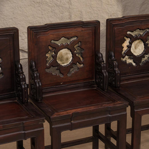 清 红木嵌云石背屏椅成堂（一堂四只） 商品图3